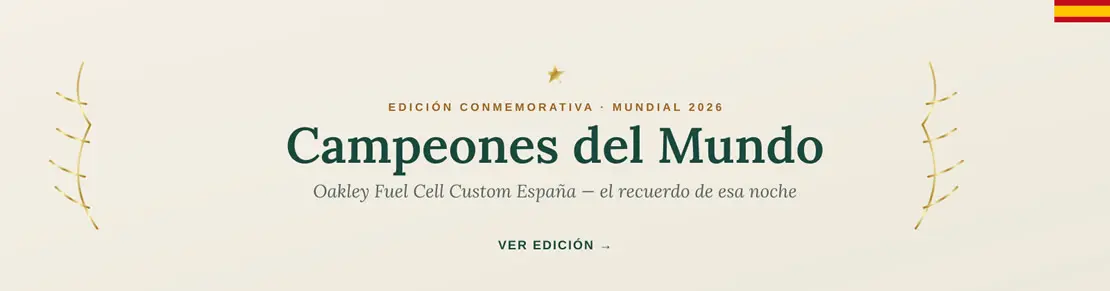Banner Campeones del Mundo 2026 - Oakley Fuel Cell Custom España, edición conmemorativa Centro Óptico Alpedrete