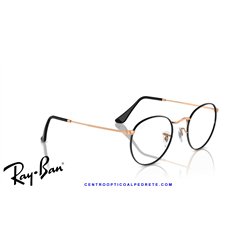 Ray-Ban Round Metal Eyeglasses Black On Rose Gold (Rx3447V 3173)