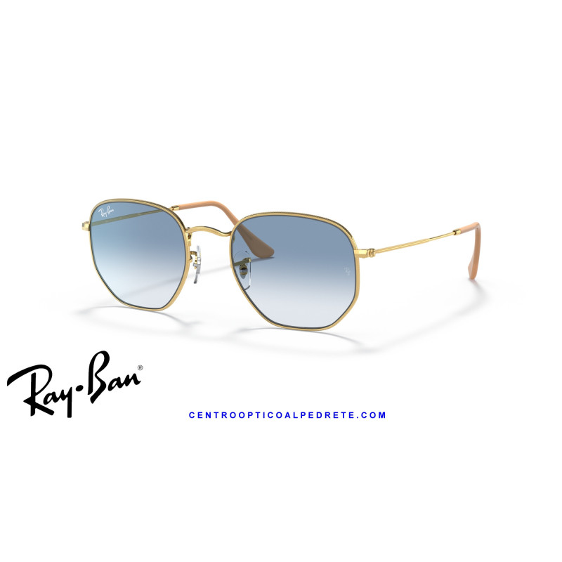 Ray-Ban Hexagonal Arista Gold Sunglasses | Light Blue Gradient Genuine