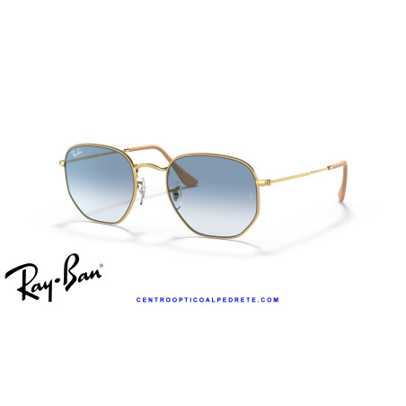 Ray-Ban Hexagonal Arista Gold Sunglasses | Light Blue Gradient Genuine
