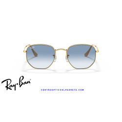 Ray-Ban Hexagonal Arista Gold Sunglasses | Light Blue Gradient Genuine