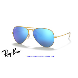 Gafas de sol Ray-Ban Aviator Gold | Blue Flash Mirror | Óptica en Madrid