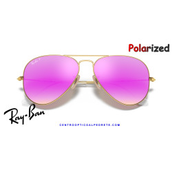 Gafas de sol Ray-Ban Aviator Gold | Cyclamen Flash Polarized Originales