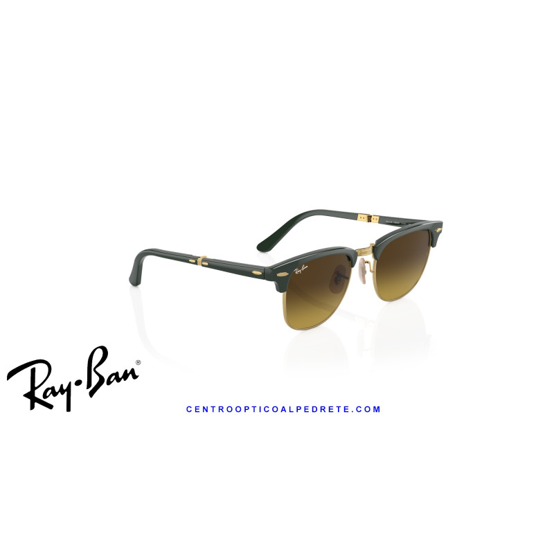 Gafas de sol Ray-Ban ClubMaster Folding Green On Gold con lentes Brown