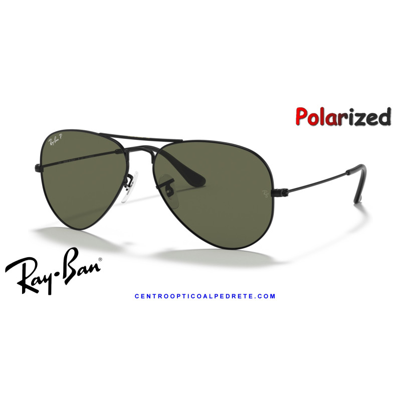 Ray-Ban Aviator Black / G-15 Green Polarized | Centro Óptico Alpedrete