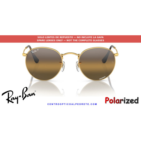 Ray-Ban RB3447 Round Metal Replacement Lenses Polarized+ Silver & Brown