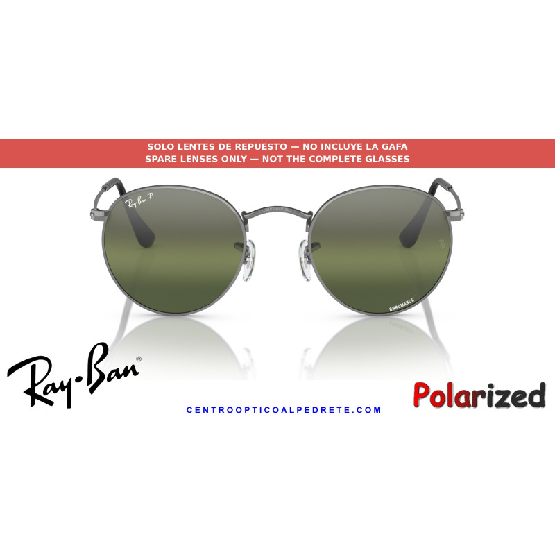 Ray-Ban RB3447 Round Metal Replacement Lenses Polarized+ Silver/Green