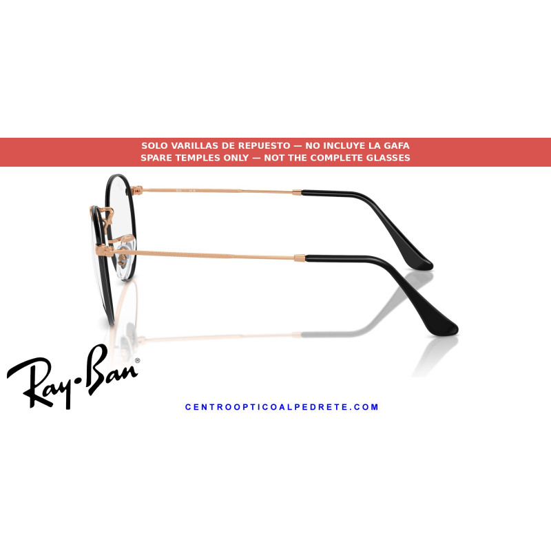 Ray-Ban Round Metal RX3447V Black On Rose Gold Replacement Temples (3173)
