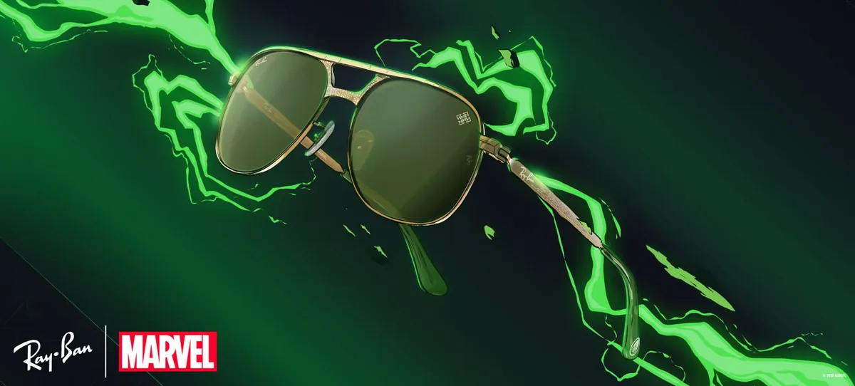 Ray-Ban RB3793 Bill Max de la colección Marvel Doctor Doom, aviador dorado con lente verde