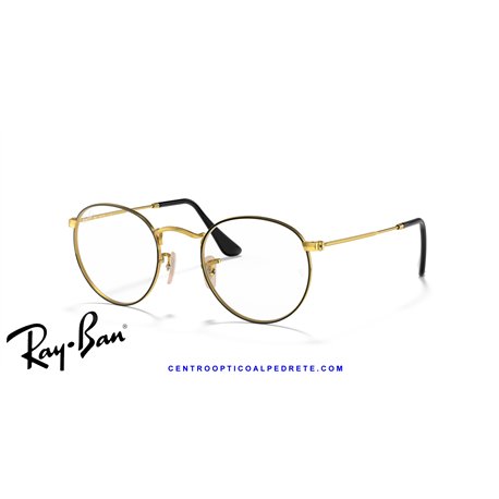 Ray-Ban Round Metal Eyeglasses Black On Gold (Rx3447V 2991)